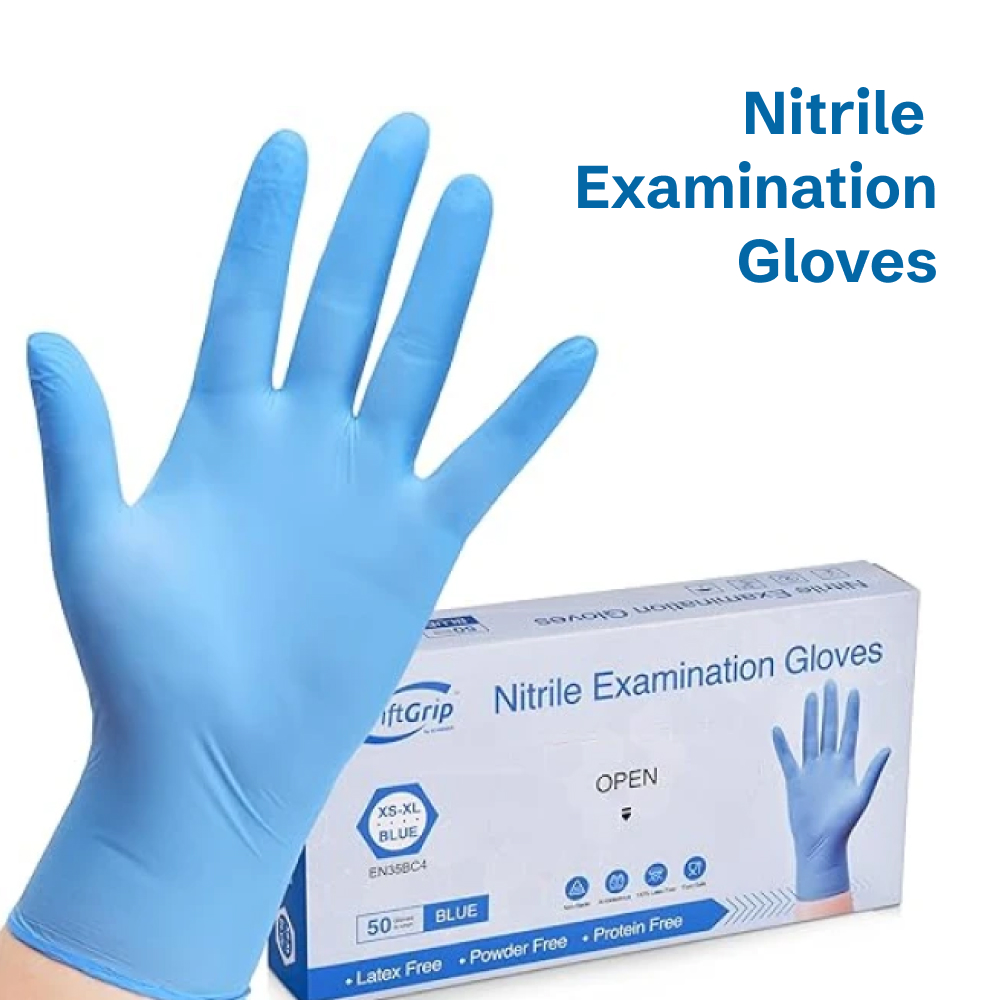 nitrile examination gloves next to a box